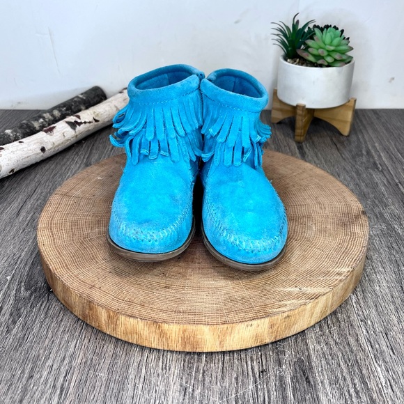 *Minnetonka | 244062 Kids' Double Fringe Side Zip Blue Boots Size 13 Toddler - Picture 6 of 16